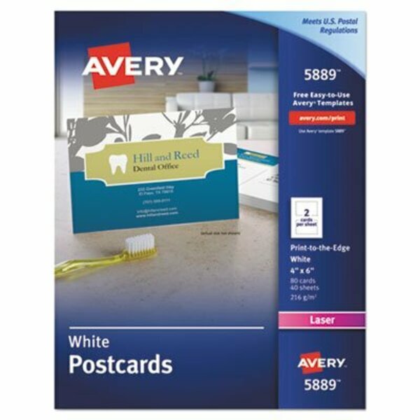 Avery Dennison Avery, Postcards, Color Laser Printing, 4 X 6, Uncoated White, 80PK 5889